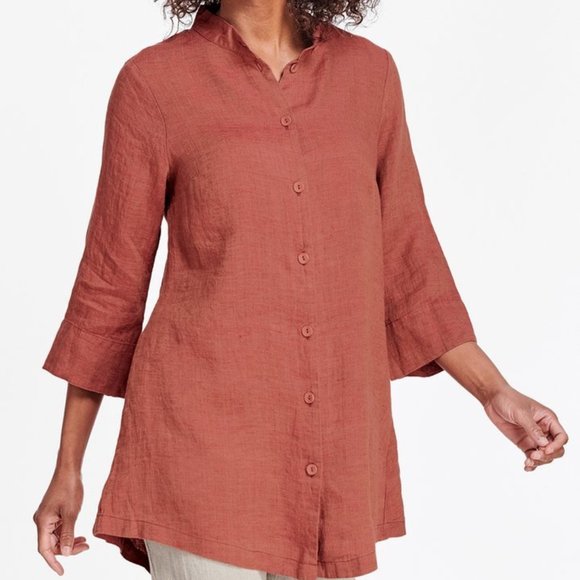 FLAX Linen Shirt  Jacket Tunic in Terracotta - Picture 3 of 4